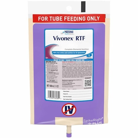 Vivonex Rtf Tube Feeding Formula Unflavored Liquid 1000 mL Ready to Hang Prefilled Container, 6PK 10043900362806